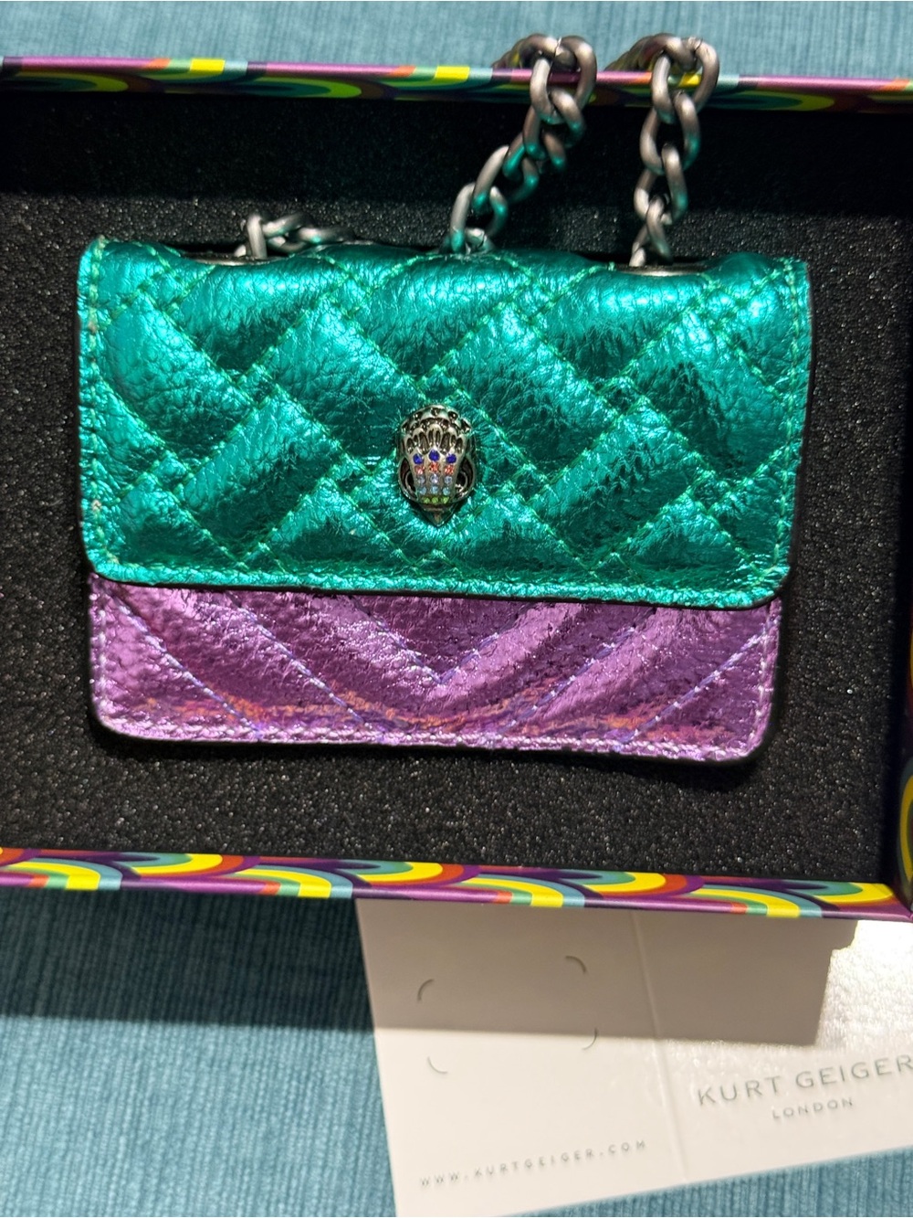 Kurt Geiger Teal and Purple Quilted Mini Crossbody